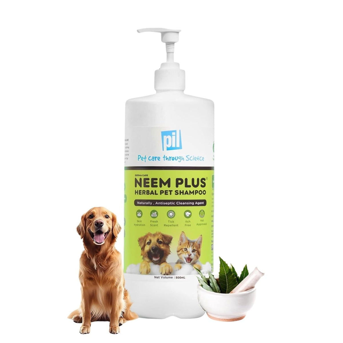 Pil Neem Plus Herbal Pet Shampoo 1000ml | Puppy Safe | Anti-Fungal, Anti-Ticks and Fleas, Antibacterial, Antiseptic & pH Balanced Dog Shampoo | Regular use Coat Cleansing Shampoo for Pets