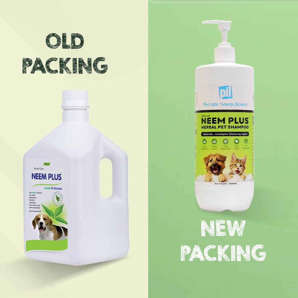 Pil Neem Plus Herbal Pet Shampoo 1000ml | Puppy Safe | Anti-Fungal, Anti-Ticks and Fleas, Antibacterial, Antiseptic & pH Balanced Dog Shampoo | Regular use Coat Cleansing Shampoo for Pets