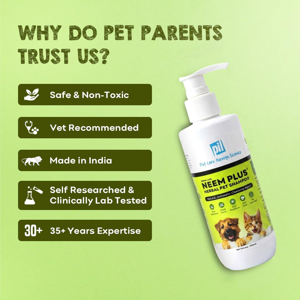 Pil Neem Plus Herbal Pet Shampoo 1000ml | Puppy Safe | Anti-Fungal, Anti-Ticks and Fleas, Antibacterial, Antiseptic & pH Balanced Dog Shampoo | Regular use Coat Cleansing Shampoo for Pets