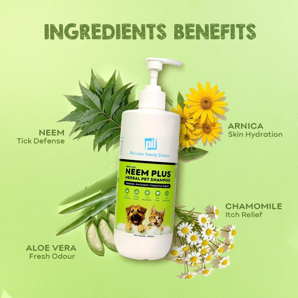 Pil Neem Plus Herbal Pet Shampoo 1000ml | Puppy Safe | Anti-Fungal, Anti-Ticks and Fleas, Antibacterial, Antiseptic & pH Balanced Dog Shampoo | Regular use Coat Cleansing Shampoo for Pets