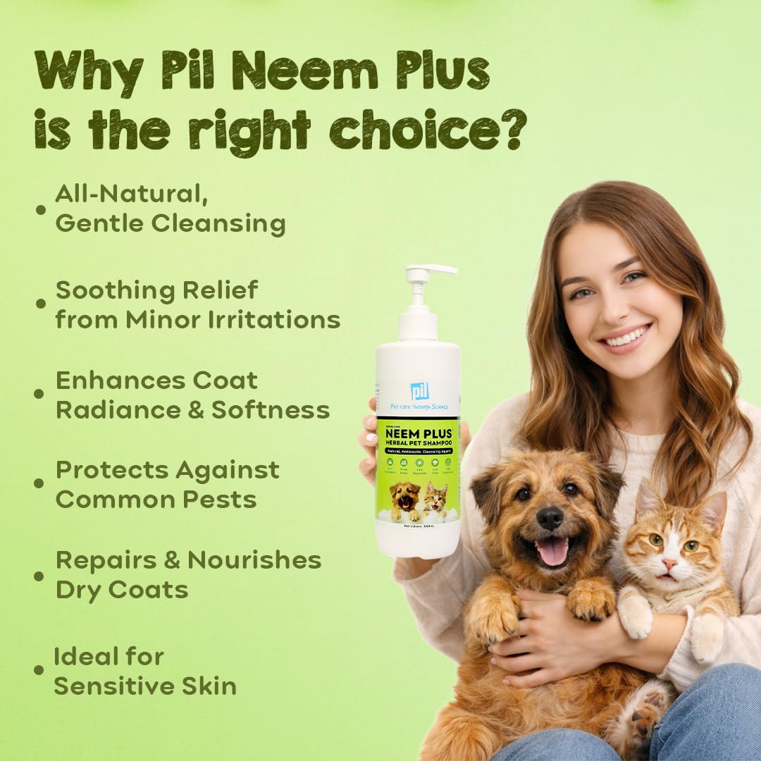 Pil Neem Plus Herbal Pet Shampoo 1000ml | Puppy Safe | Anti-Fungal, Anti-Ticks and Fleas, Antibacterial, Antiseptic & pH Balanced Dog Shampoo | Regular use Coat Cleansing Shampoo for Pets
