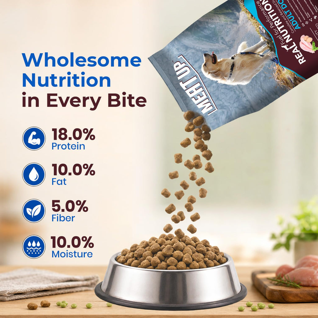 Meat Up Adult Dry Dog Food 6kg (3kg + 3kg) | Chicken Flavour | Glucosamine for Healthy Joints & Bones | Enriched with Vitamins & Minerals | Supports Digestive Health