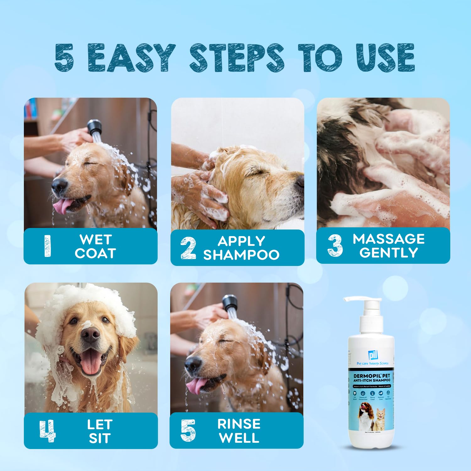 Pil Neem Plus Herbal Pet Shampoo 1000ml | Puppy Safe | Anti-Fungal, Anti-Ticks and Fleas, Antibacterial, Antiseptic & pH Balanced Dog Shampoo | Regular use Coat Cleansing Shampoo for Pets