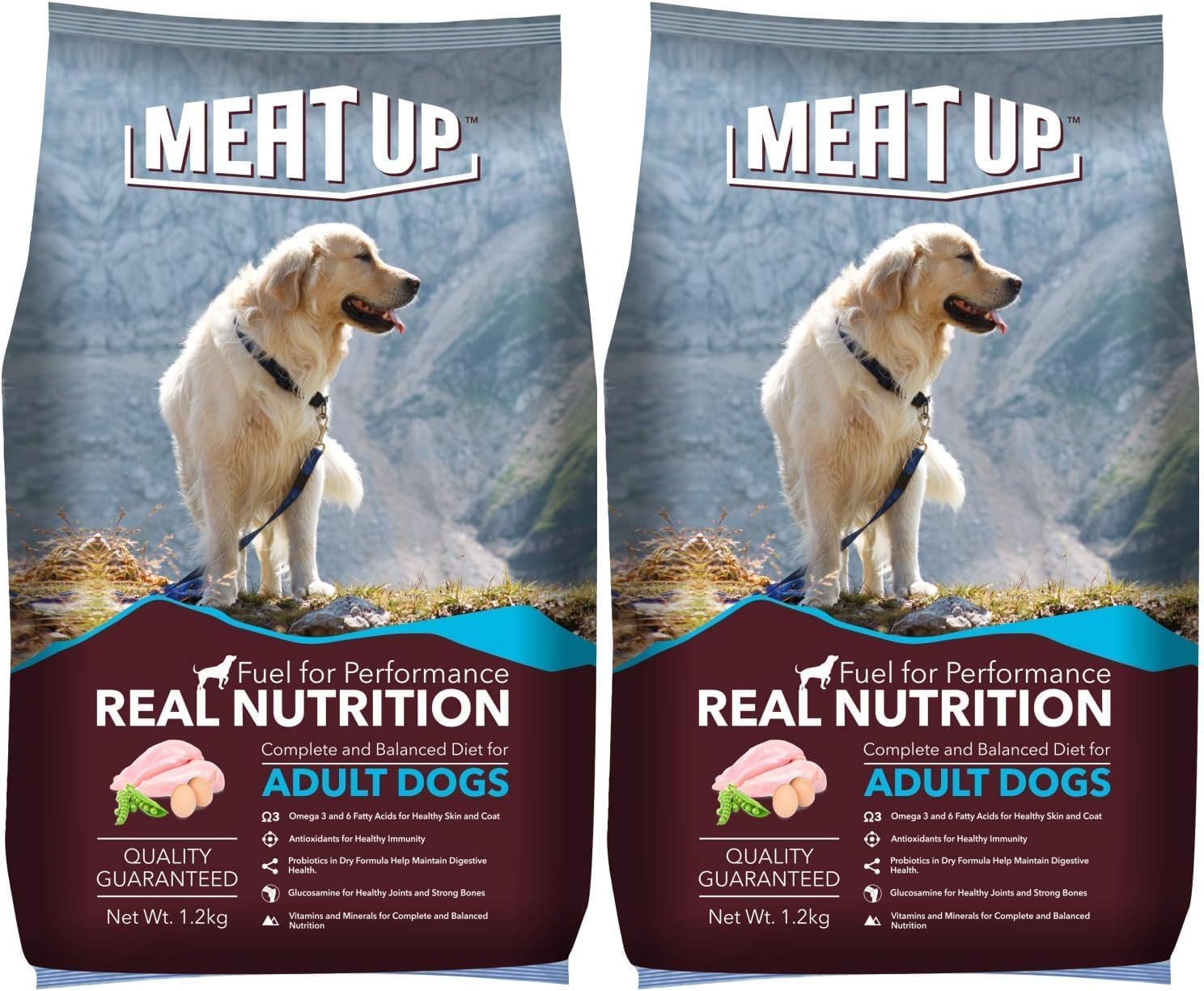 Meat Up Adult Dry Dog Food 6kg (3kg + 3kg) | Chicken Flavour | Glucosamine for Healthy Joints & Bones | Enriched with Vitamins & Minerals | Supports Digestive Health