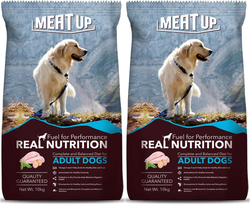 Meat Up Adult Dry Dog Food 6kg (3kg + 3kg) | Chicken Flavour | Glucosamine for Healthy Joints & Bones | Enriched with Vitamins & Minerals | Supports Digestive Health